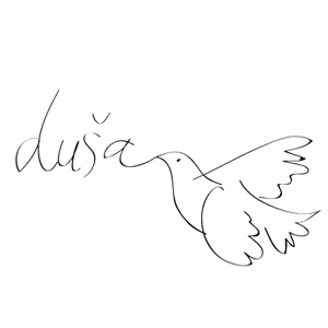 Logotip Dusa Beli golub i tekst Duša
